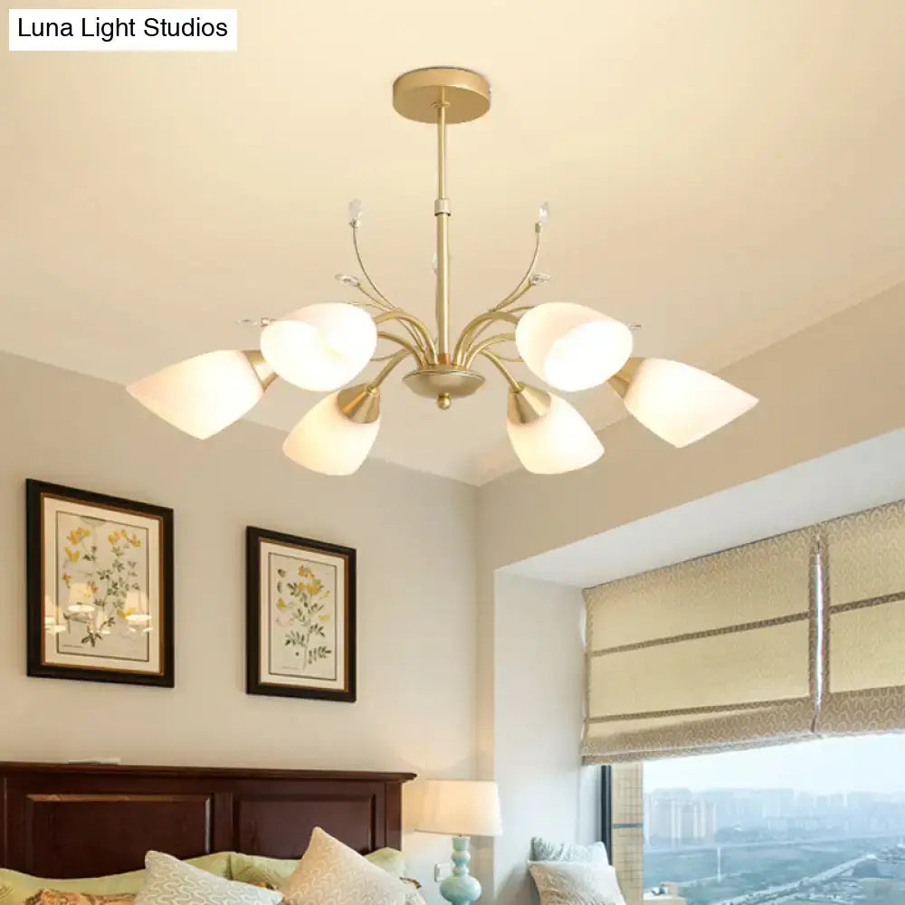Modern gold 3 and 6 bulb chandelier dining room white glass shade