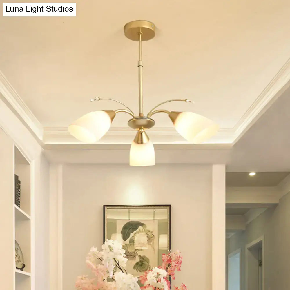 Modern gold 3 and 6 bulb chandelier dining room white glass shade