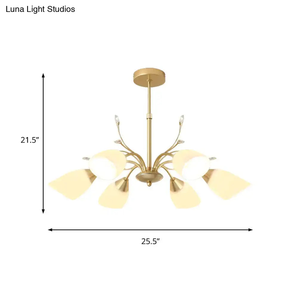 Modern gold 3 and 6 bulb chandelier dining room white glass shade