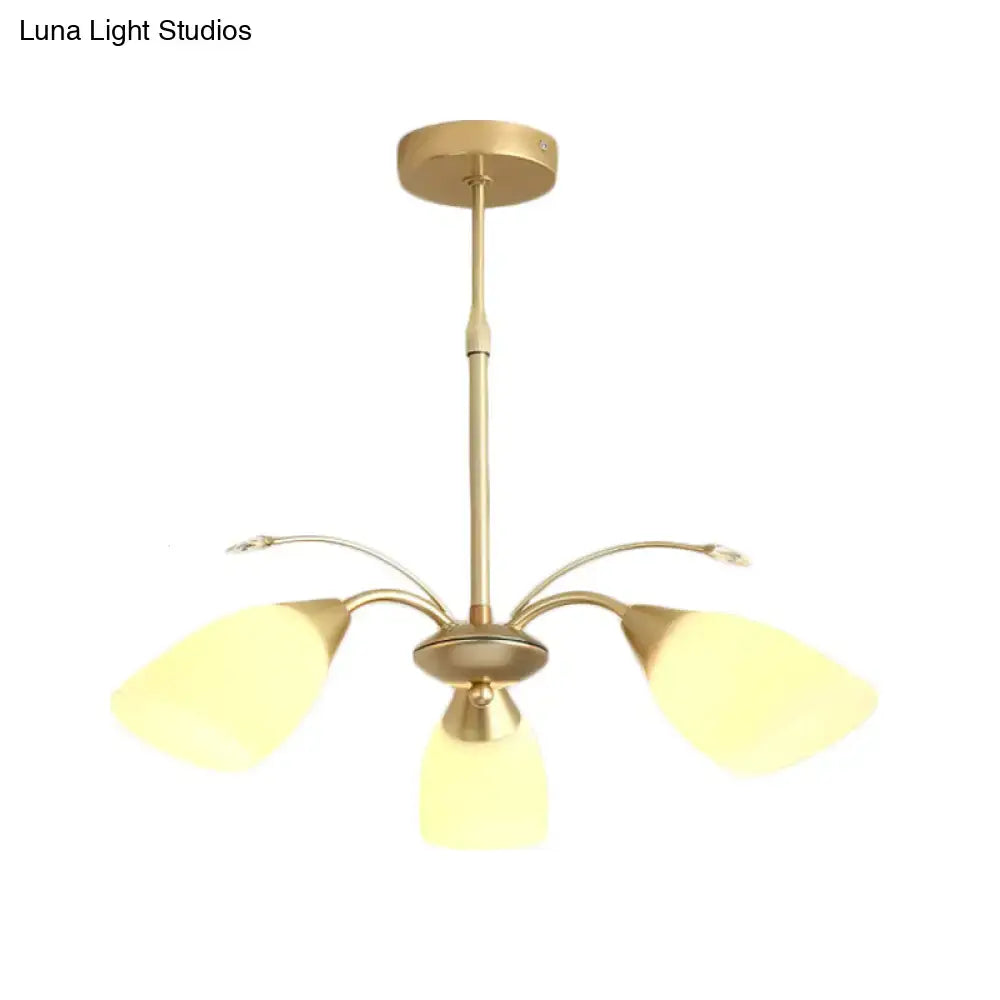 Modern gold 3 and 6 bulb chandelier dining room white glass shade