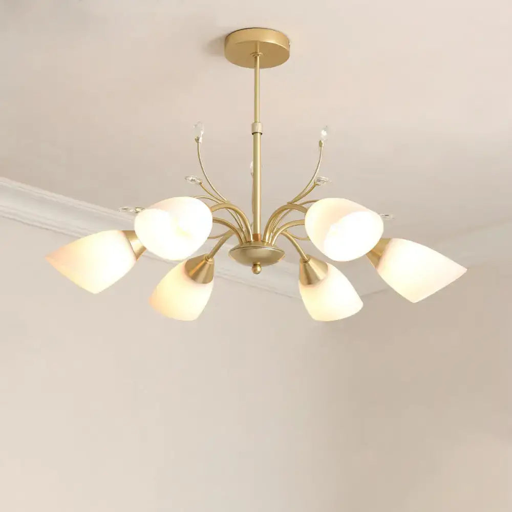 Modern gold 3 and 6 bulb chandelier dining room white glass shade