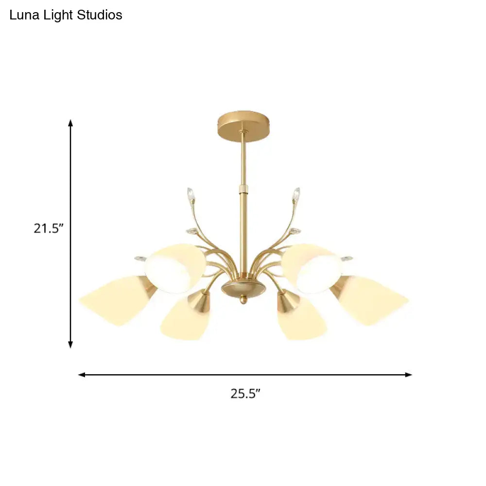 Modern gold 3 and 6 bulb chandelier dining room white glass shade