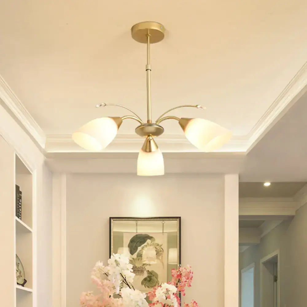 Modern gold 3 and 6 bulb chandelier dining room white glass shade