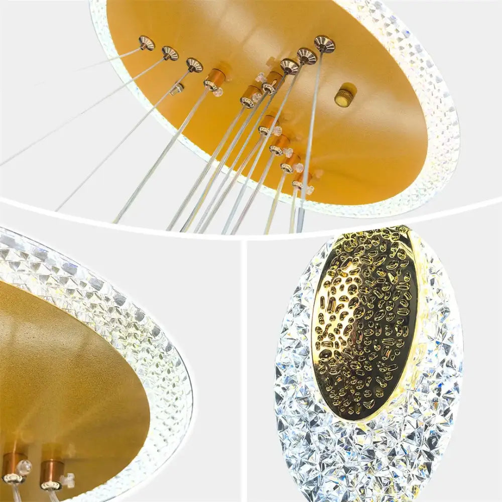 Modern gold circular led rings chandelier dining room acrylic accents