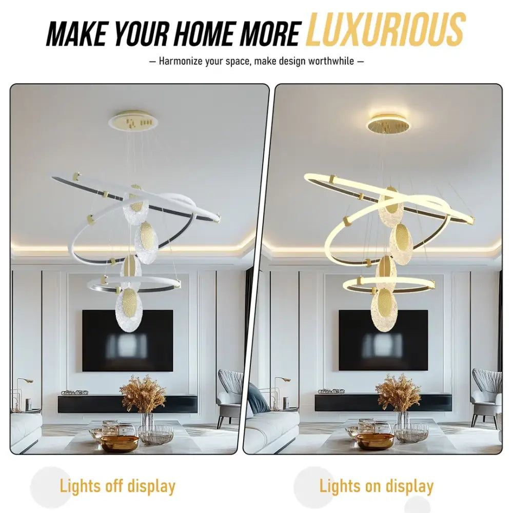 Modern gold circular led rings chandelier dining room acrylic accents