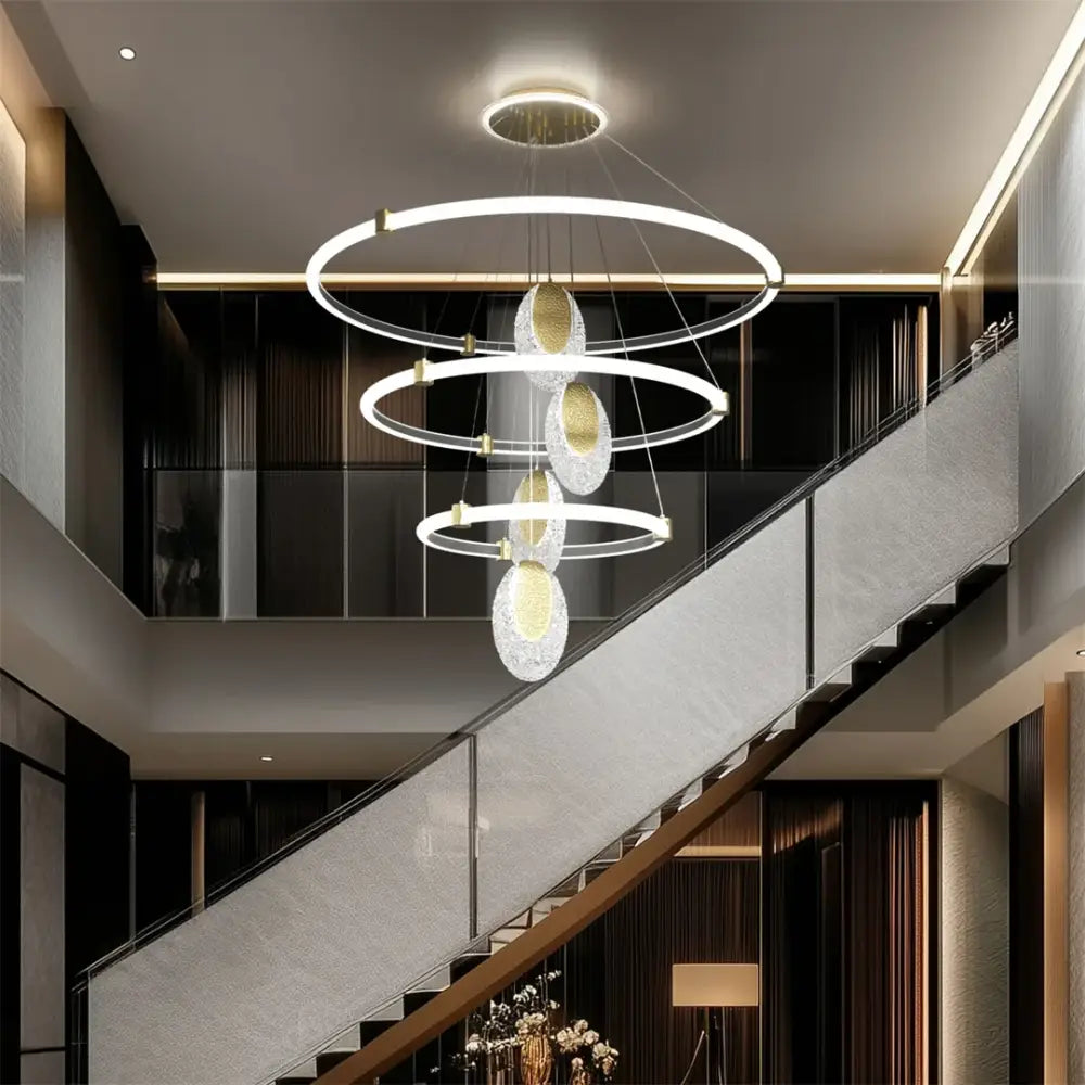 Modern gold circular led rings chandelier dining room acrylic accents