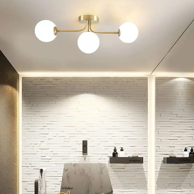 Modern brass ball ceiling light for living room with frosted glass