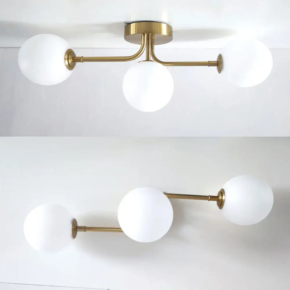 Modern brass ball ceiling light for living room with frosted glass