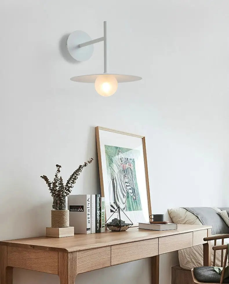 Modern matte black disc bedside wall light bedroom sconce