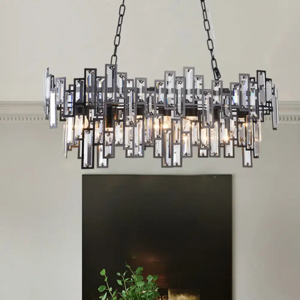 Modern black & gold crystal island light fixture dining room