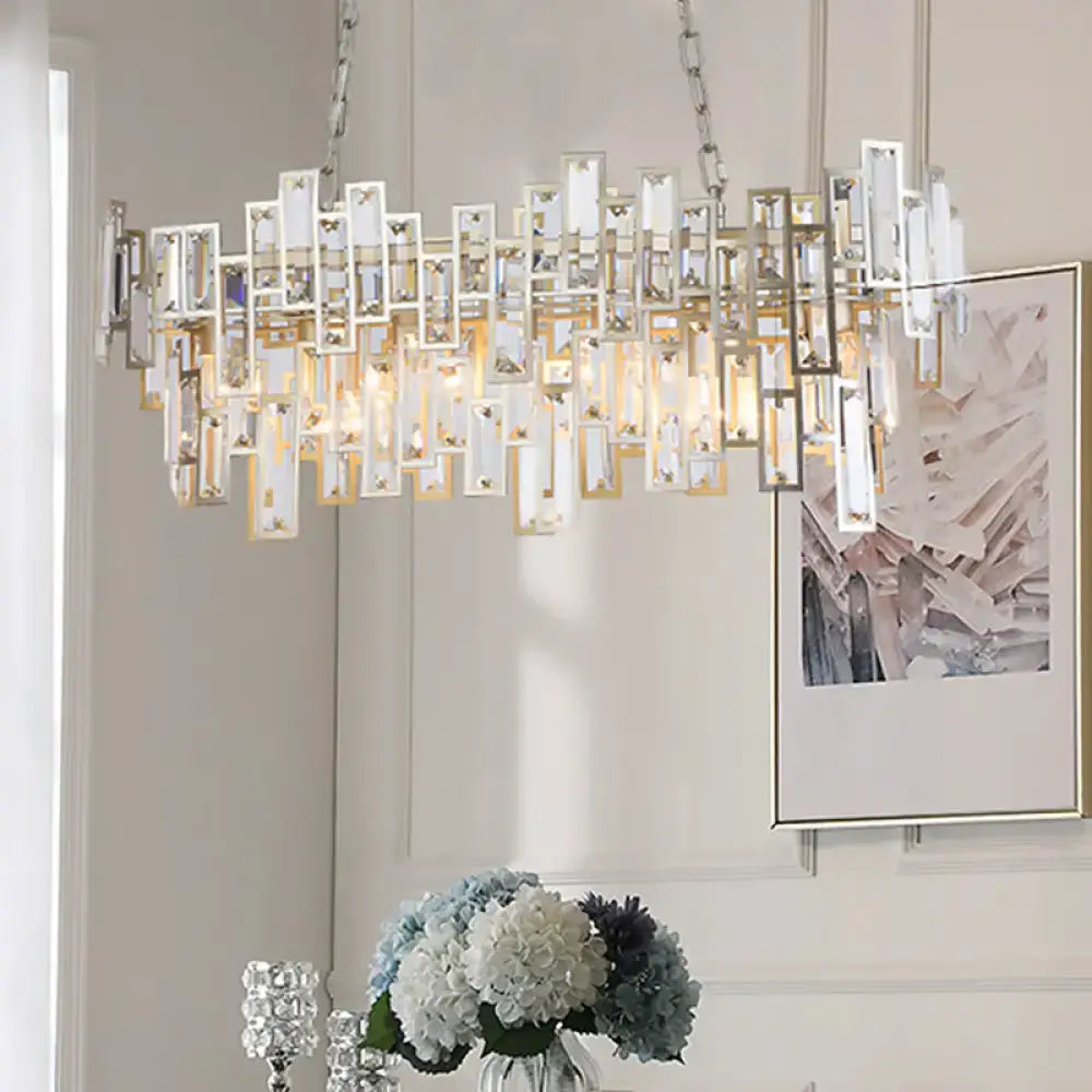 Modern black & gold crystal island light fixture dining room