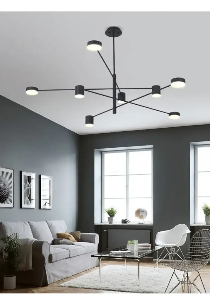 Modern black chandelier with frosted glass – living room light