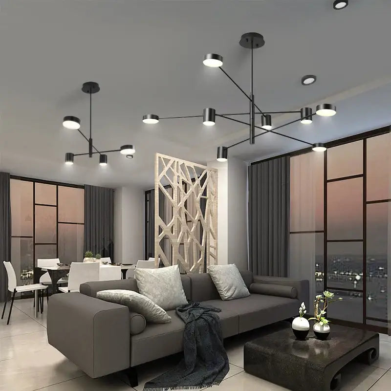 Modern black chandelier with frosted glass – living room light