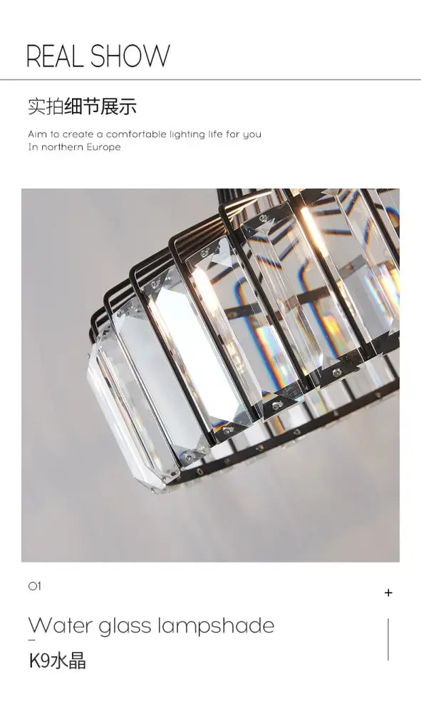Modern black & gold crystal glass pendant lamp dining room led