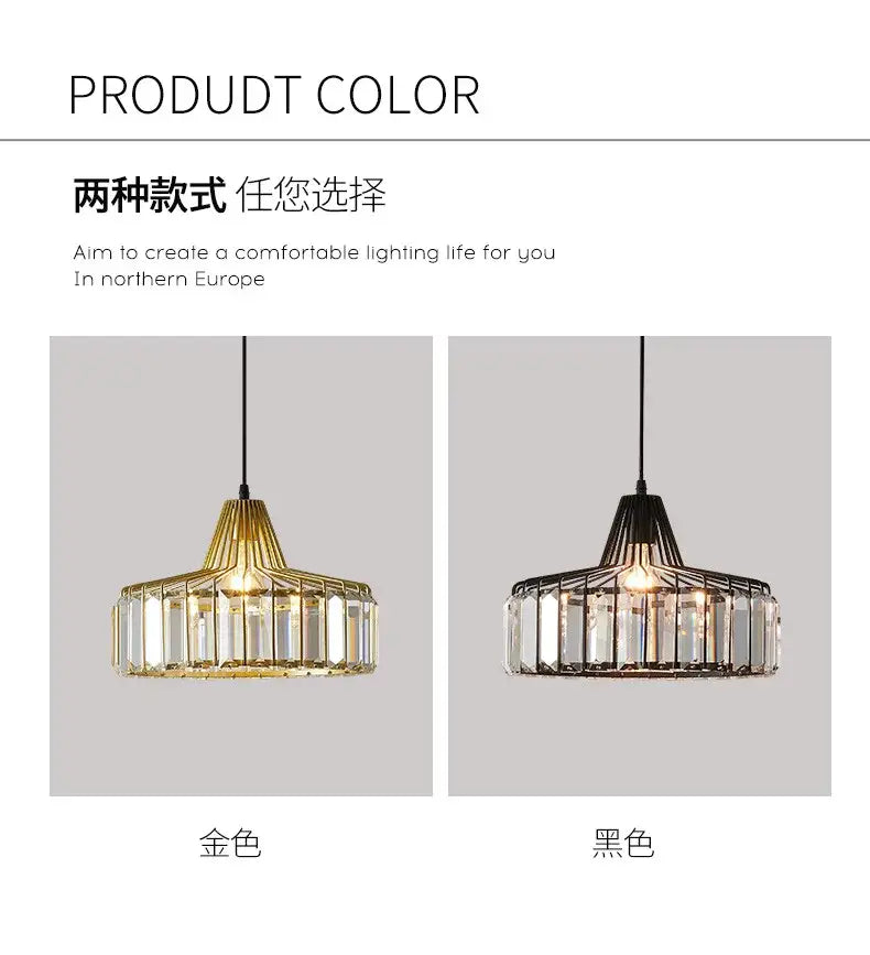 Modern black & gold crystal glass pendant lamp dining room led