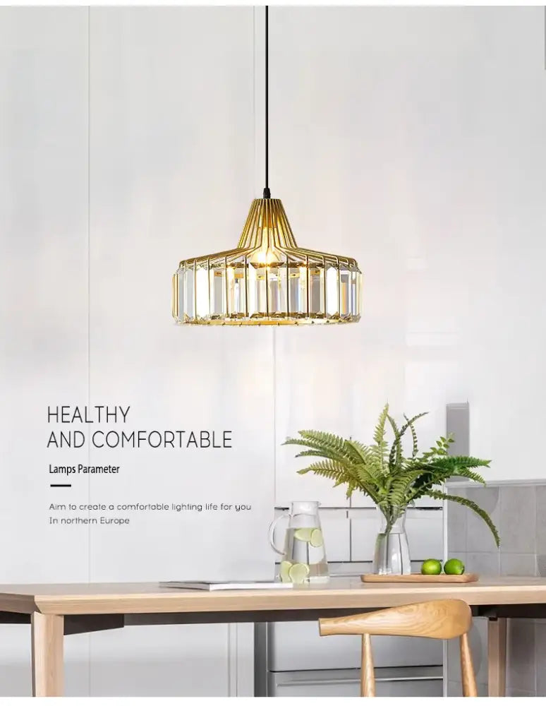 Modern black & gold crystal glass pendant lamp dining room led