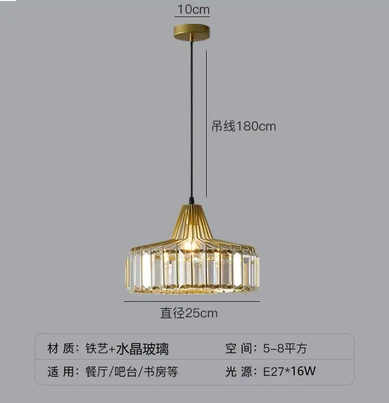 Modern black & gold crystal glass pendant lamp dining room led