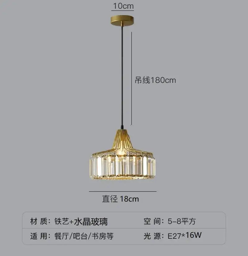 Modern black & gold crystal glass pendant lamp dining room led