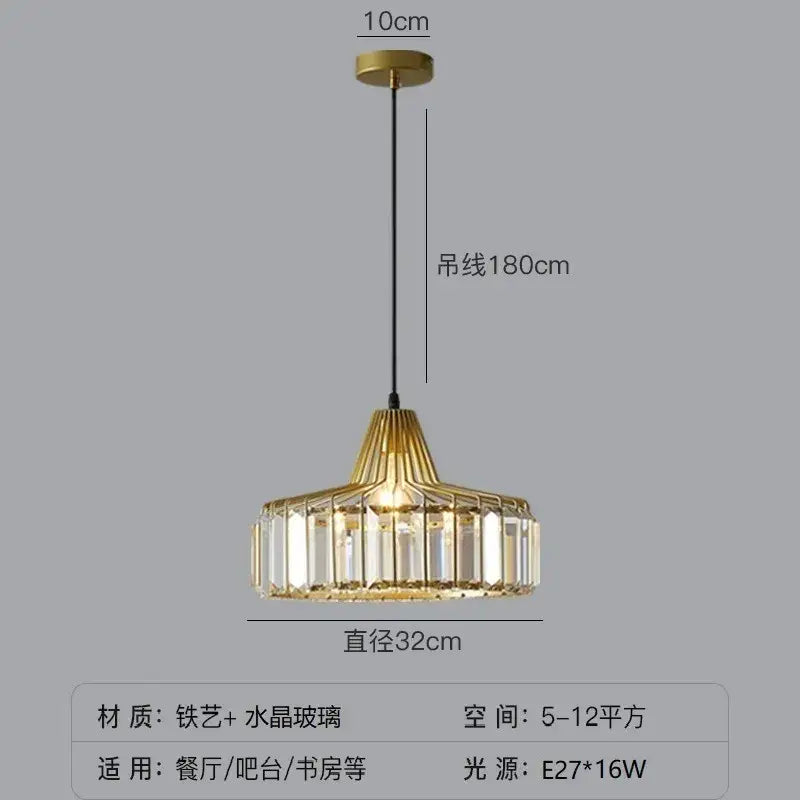 Modern black & gold crystal glass pendant lamp dining room led