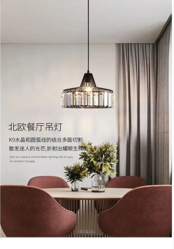 Modern black & gold crystal glass pendant lamp dining room led