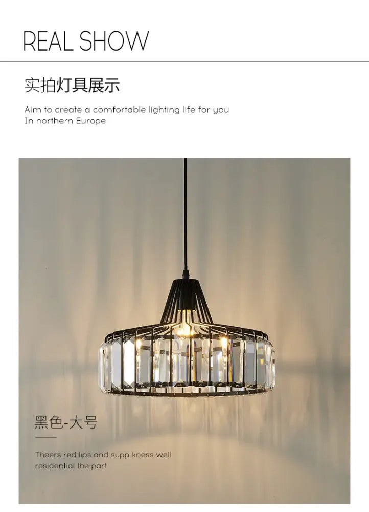 Modern black & gold crystal glass pendant lamp dining room led
