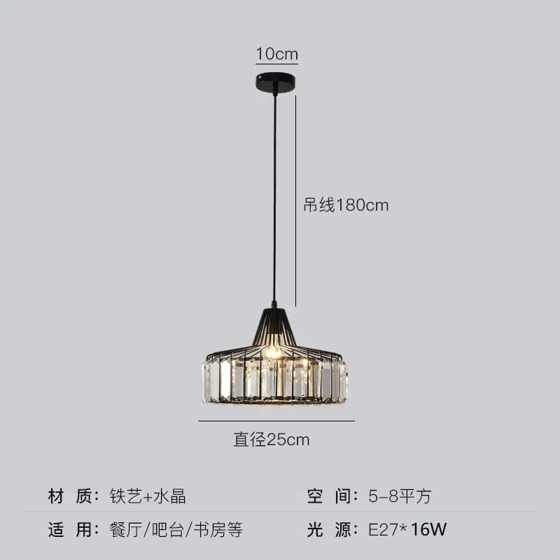 Modern black & gold crystal glass pendant lamp dining room led