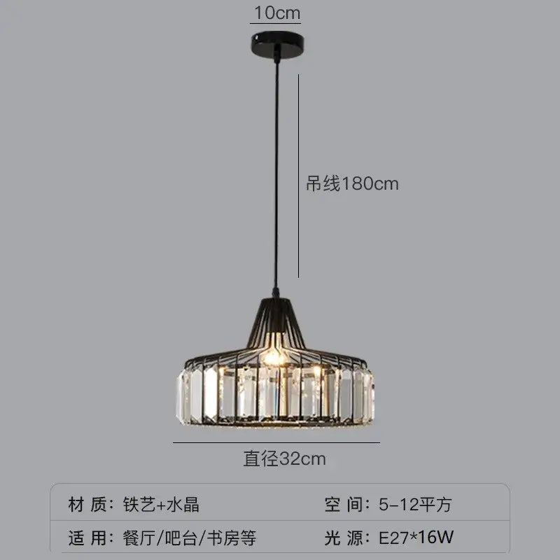 Modern black & gold crystal glass pendant lamp dining room led