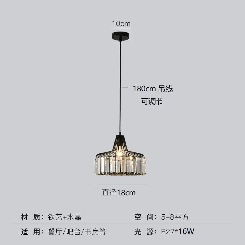 Modern black & gold crystal glass pendant lamp dining room led