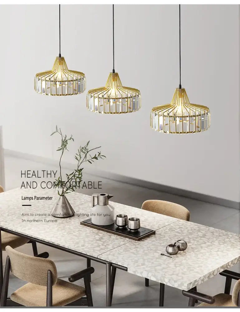 Modern black & gold crystal glass pendant lamp dining room led