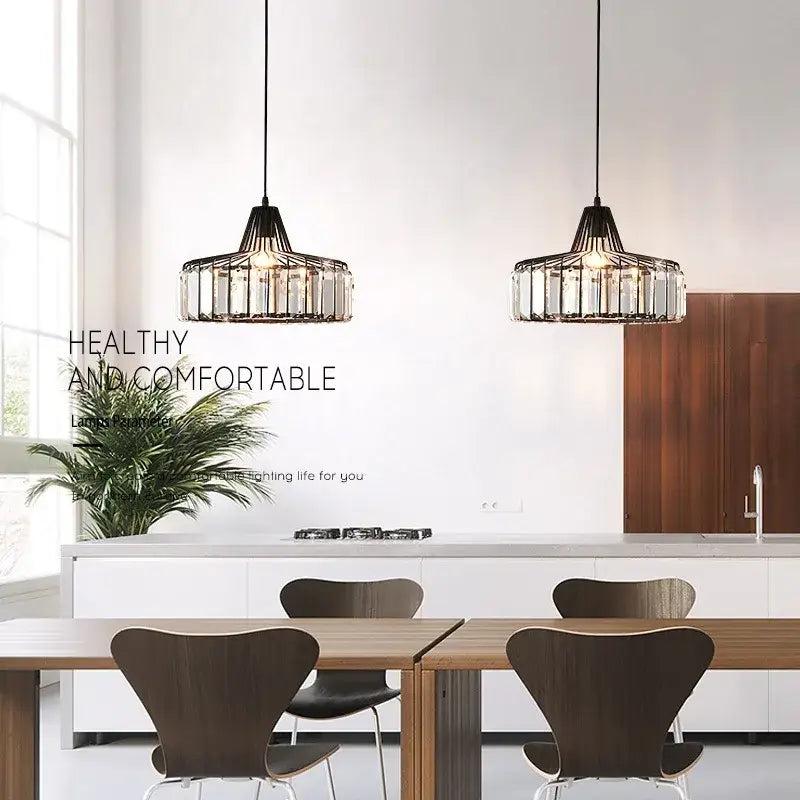 Modern black & gold crystal glass pendant lamp dining room led