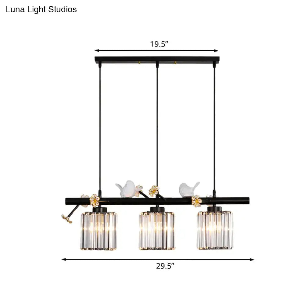 Modern black cylinder island light with birds – kitchen pendant