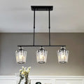 Modern black metal chandelier with cylindrical crystal shade kitchen