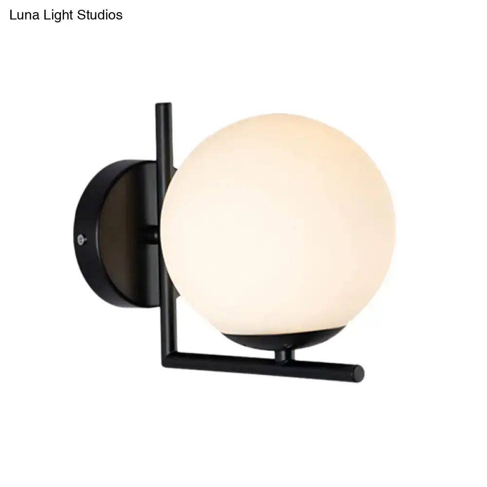 Modern black opal glass globe wall sconce bedroom light fixture