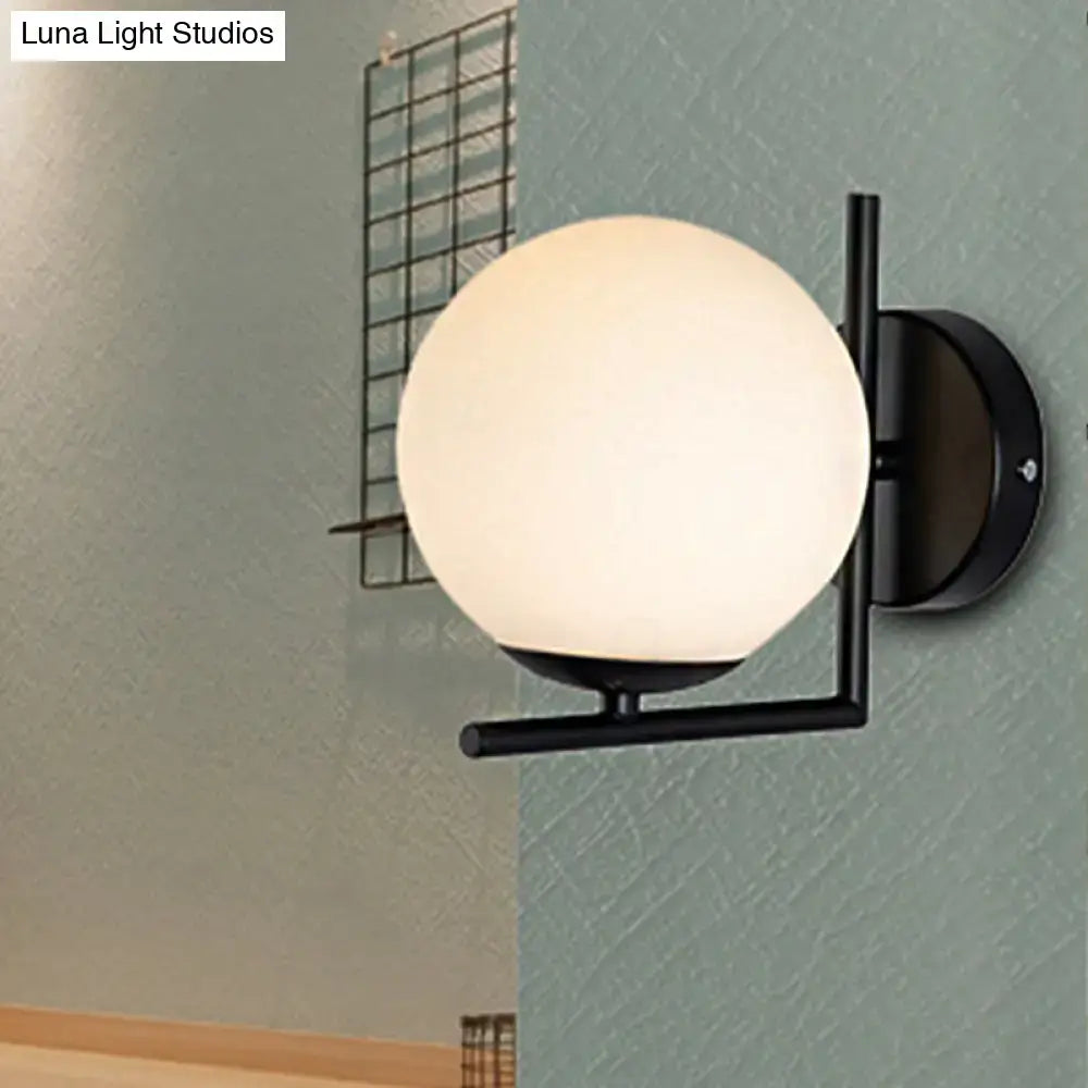 Modern black opal glass globe wall sconce bedroom light fixture