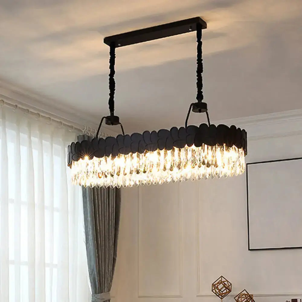 Modern black oval island chandelier with clear crystal dining room