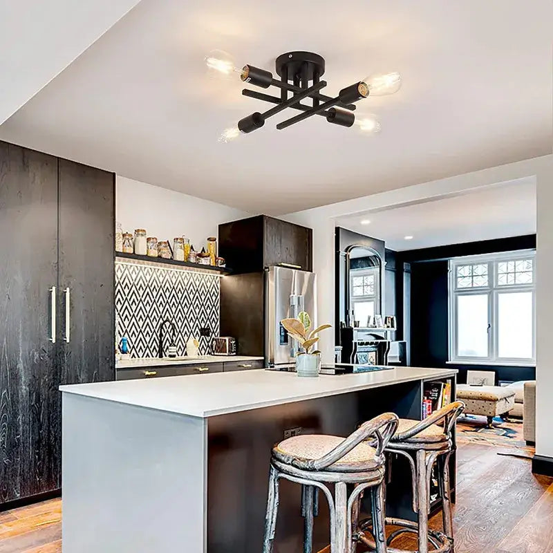 Modern black 4 light flush mount chandelier – living room ceiling fixture
