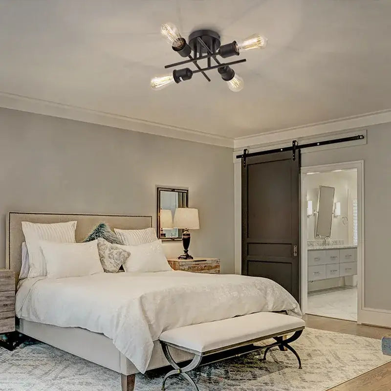 Modern black 4 light flush mount chandelier – living room ceiling fixture
