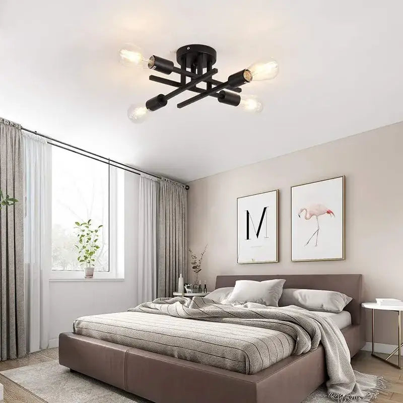 Modern black 4 light flush mount chandelier – living room ceiling fixture