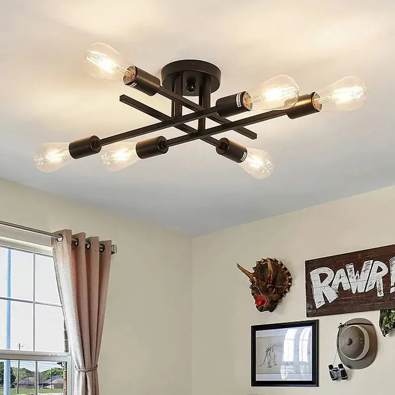 Modern black 4 light flush mount chandelier – living room ceiling fixture