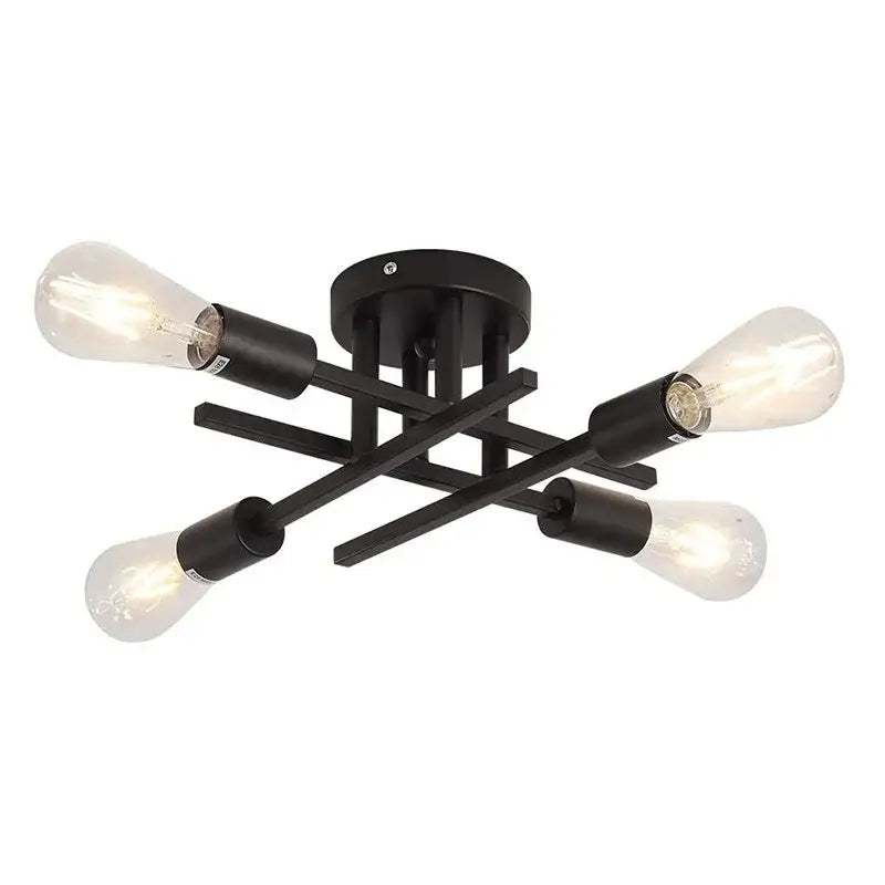 Modern black 4 light flush mount chandelier – living room ceiling fixture