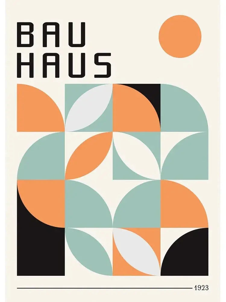 Bauhaus teal & orange abstract canvas art living room wall decor