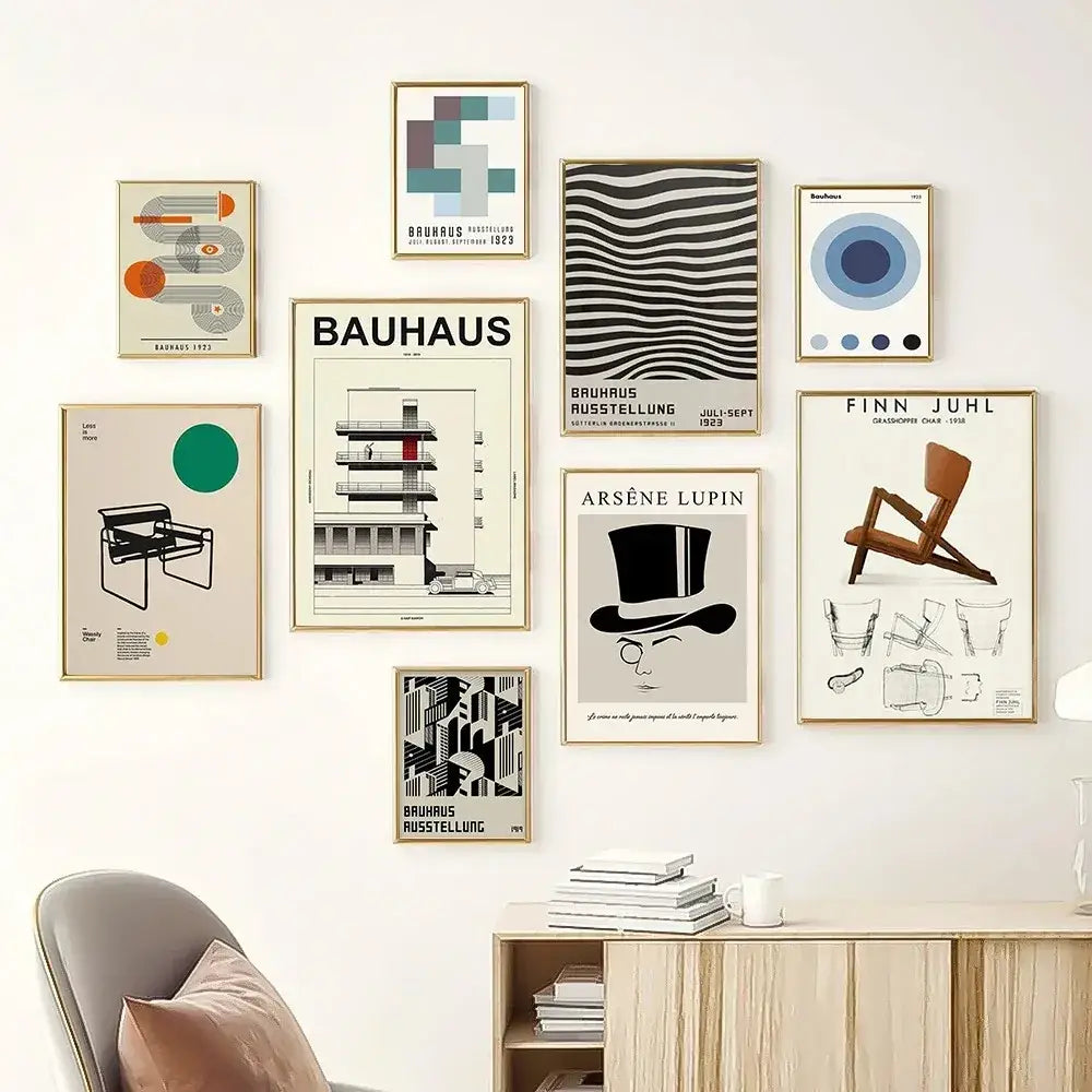 Modern black & white bauhaus canvas print living room wall art