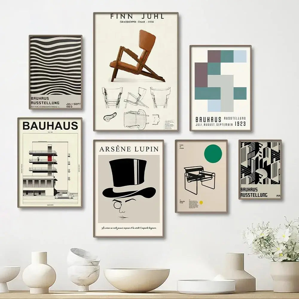 Modern bauhaus canvas print living room abstract geometric poster