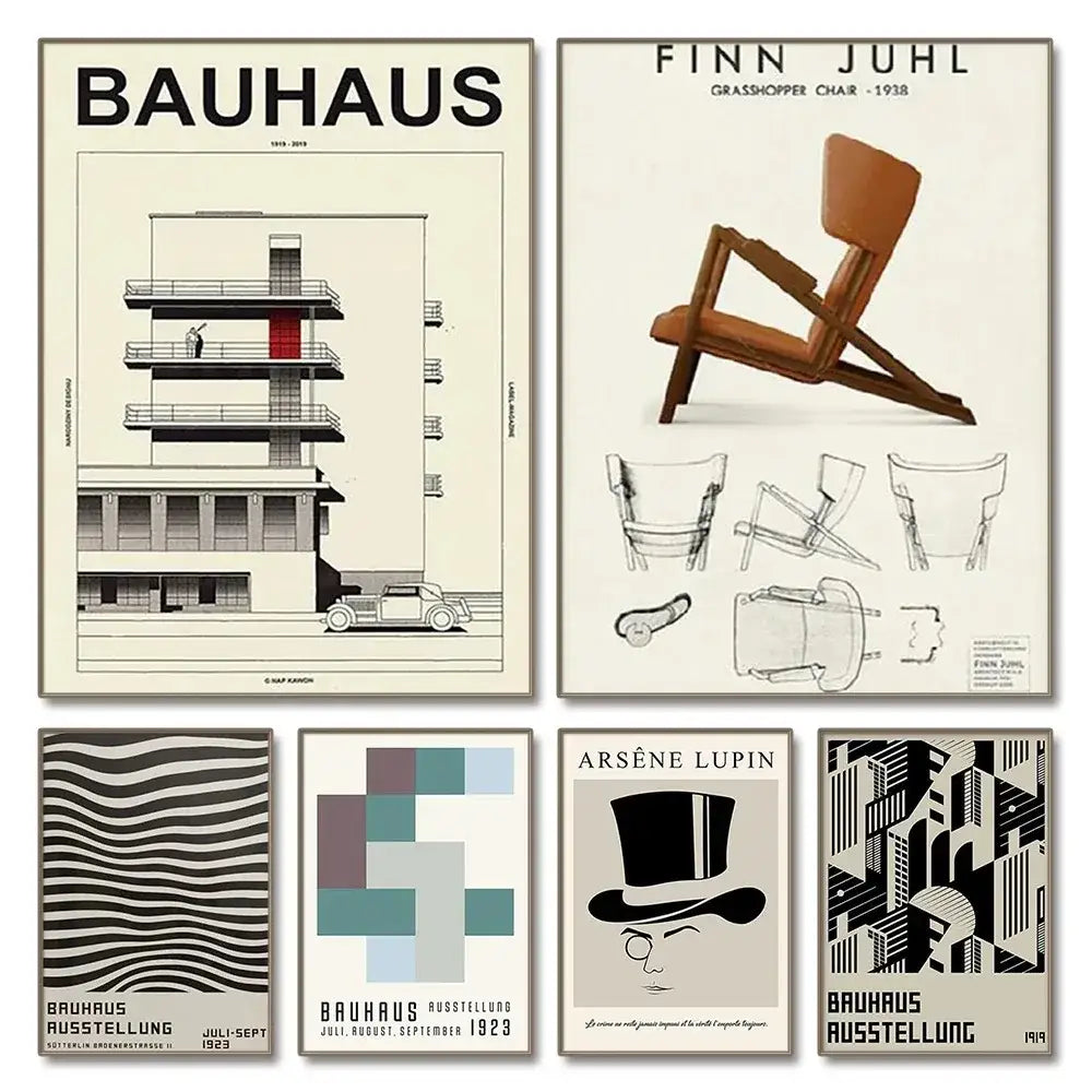 Modern abstract bauhaus canvas print living room wall decor