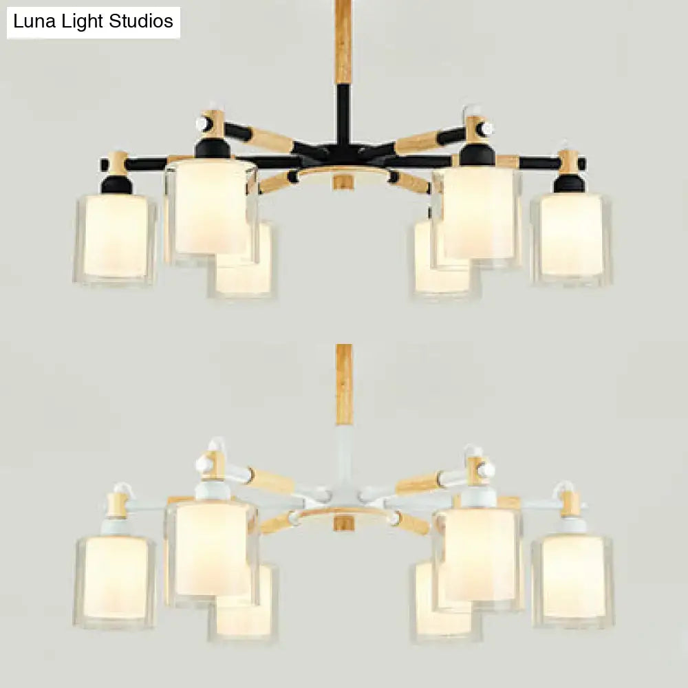 Modern black & wood cylinder hanging pendant lamp for bedroom