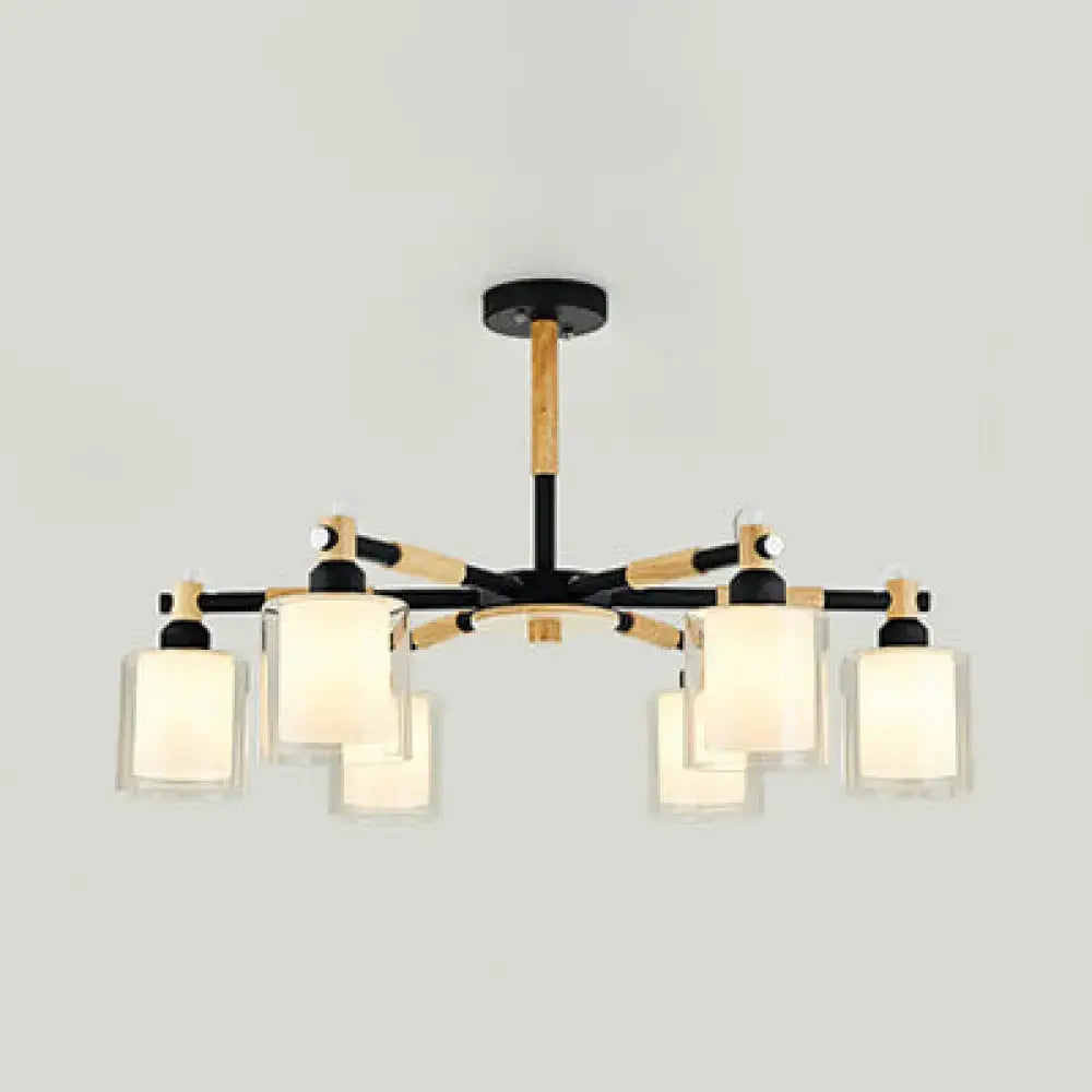 Modern black & wood cylinder hanging pendant lamp for bedroom