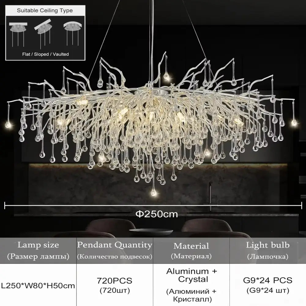 Modern chrome branching crystal chandelier living room light