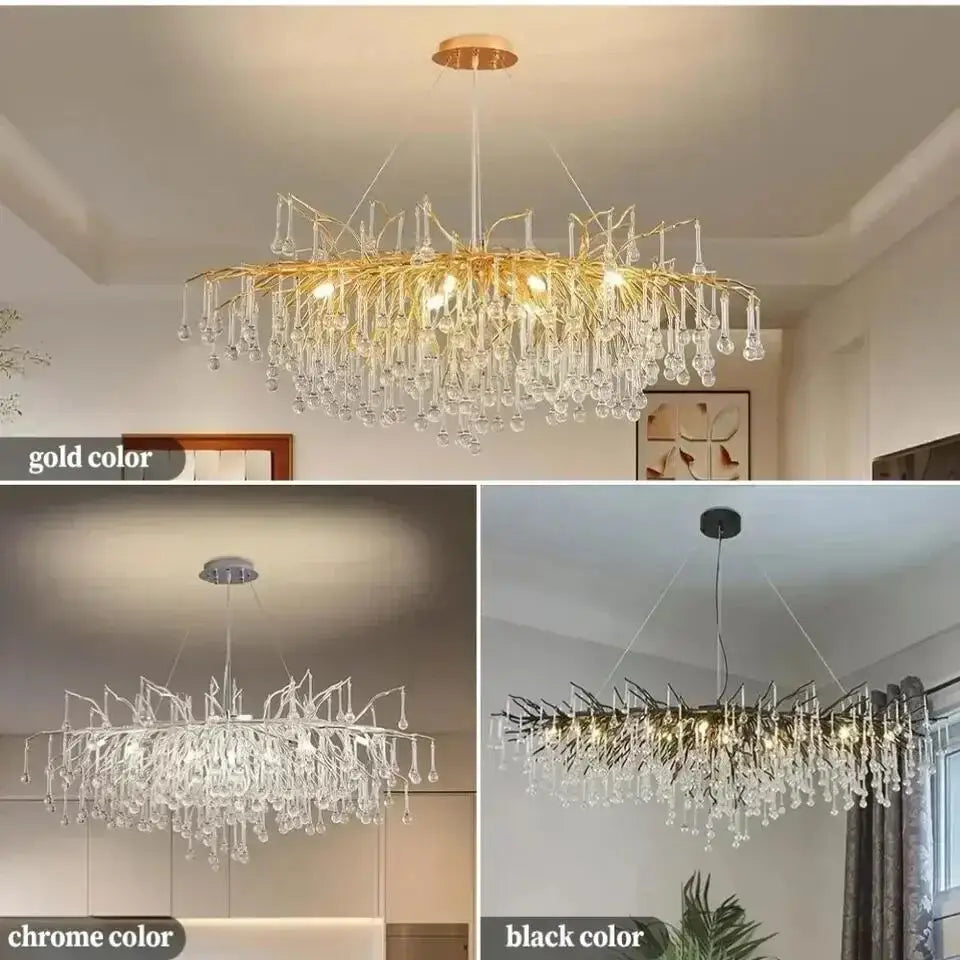 Modern gold crystal chandelier for living room with branching arms