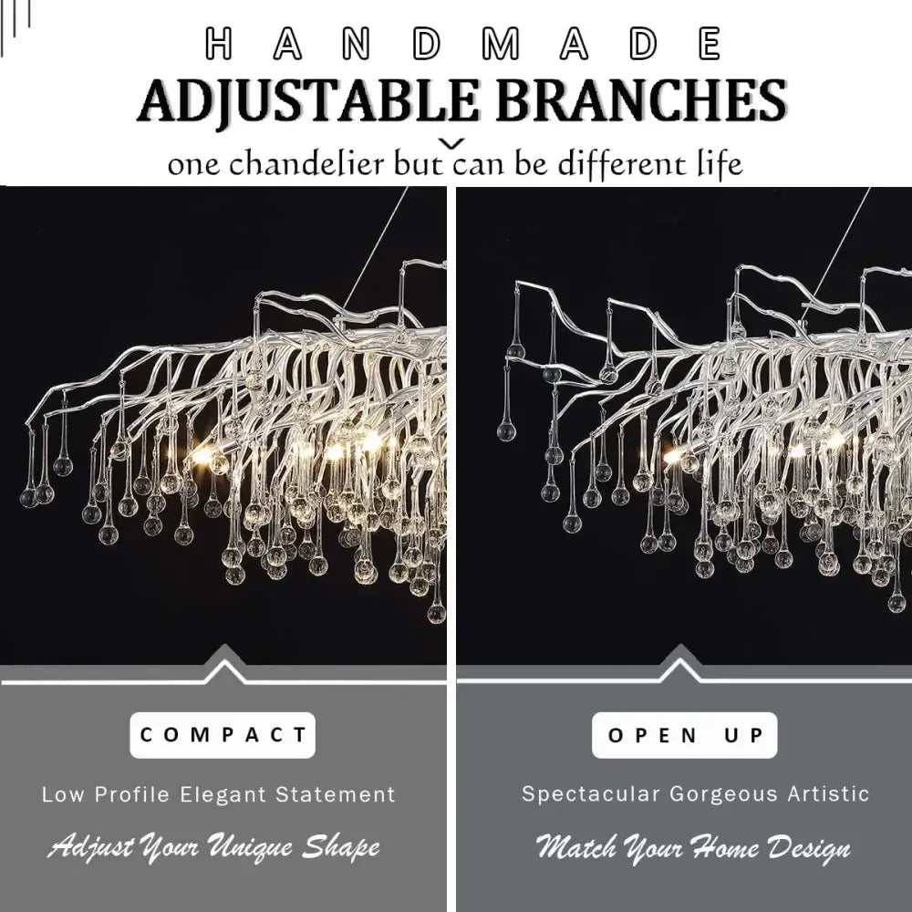 Modern golden branch crystal chandelier for living room