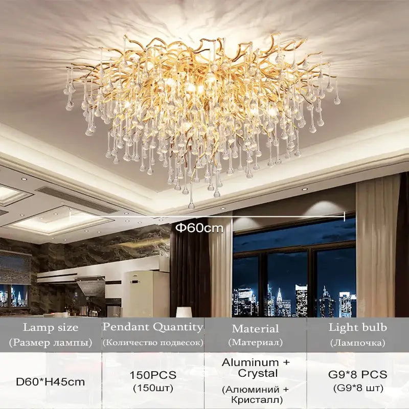 Modern chrome crystal chandelier dining room raindrop pendant light